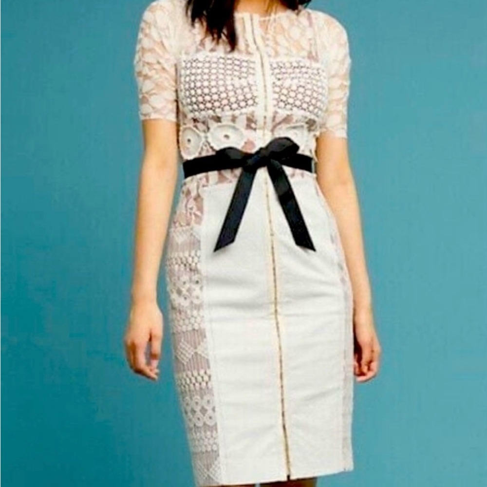Beguile by Byron Lars 🫶🏽 Elegant Lace Dress with Black Bow